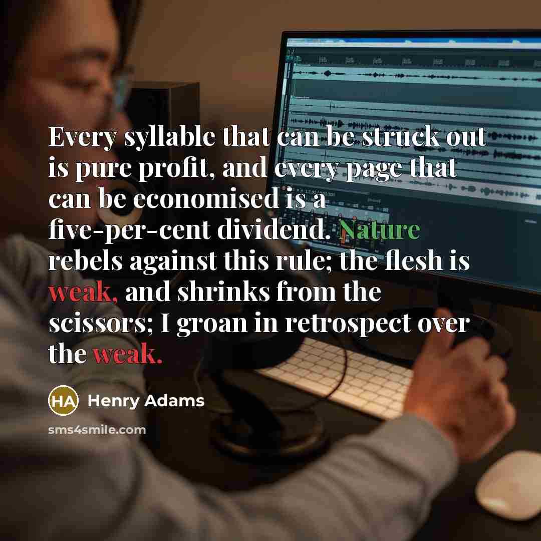 “Every syllable that can be struck out is pure profit,…” quote by Henry Adams