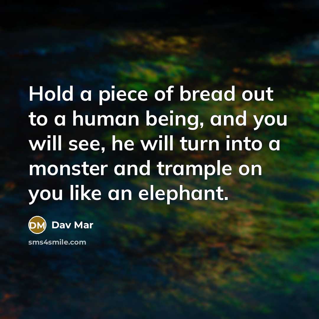 “Hold a piece of bread out to a human being,…” quote by Dav Mar