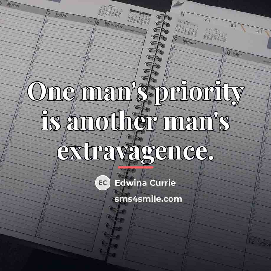 “One man's priority is another man's extravagence.…” quote by Edwina Currie