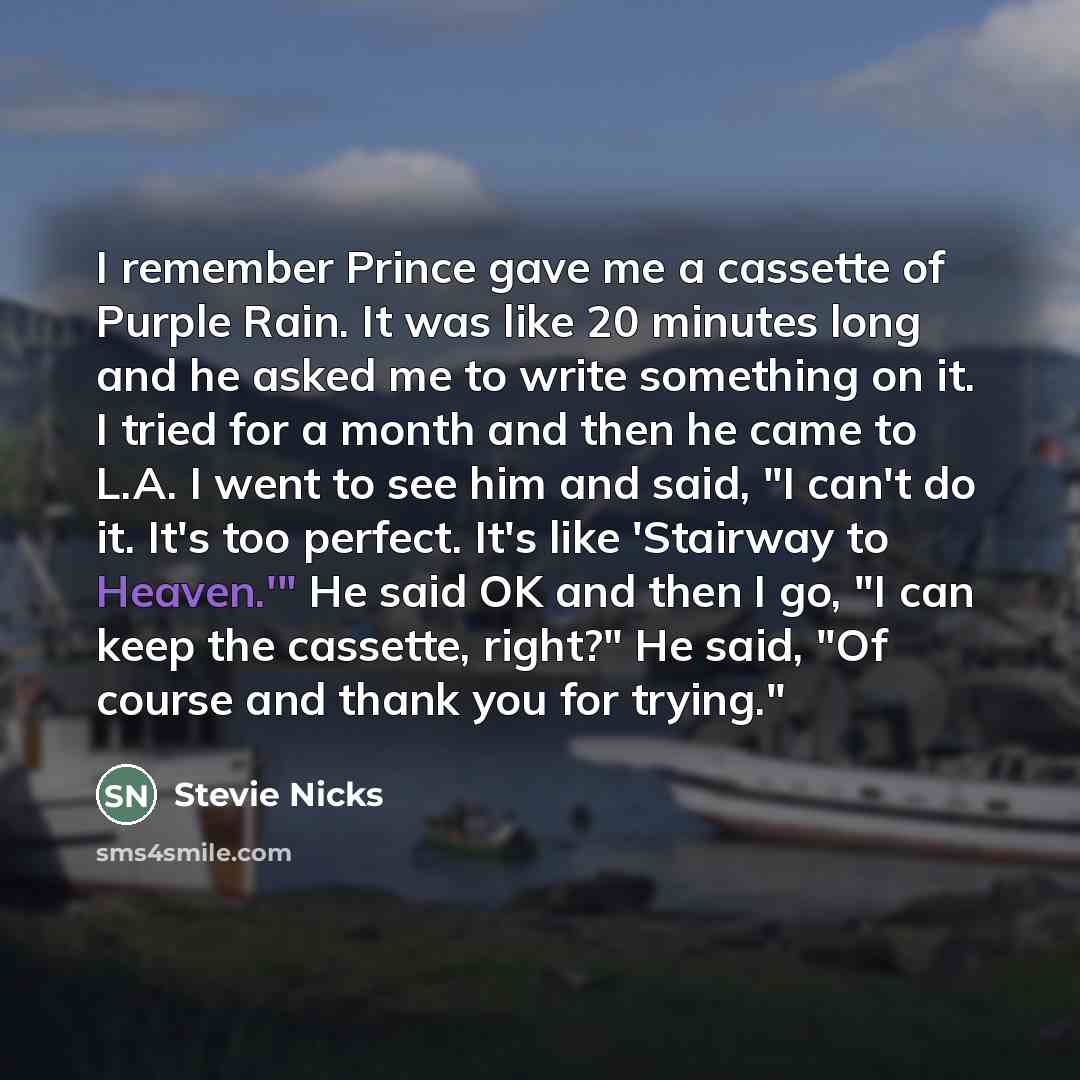 “I remember Prince gave me a cassette of Purple Rain.…” quote by Stevie Nicks