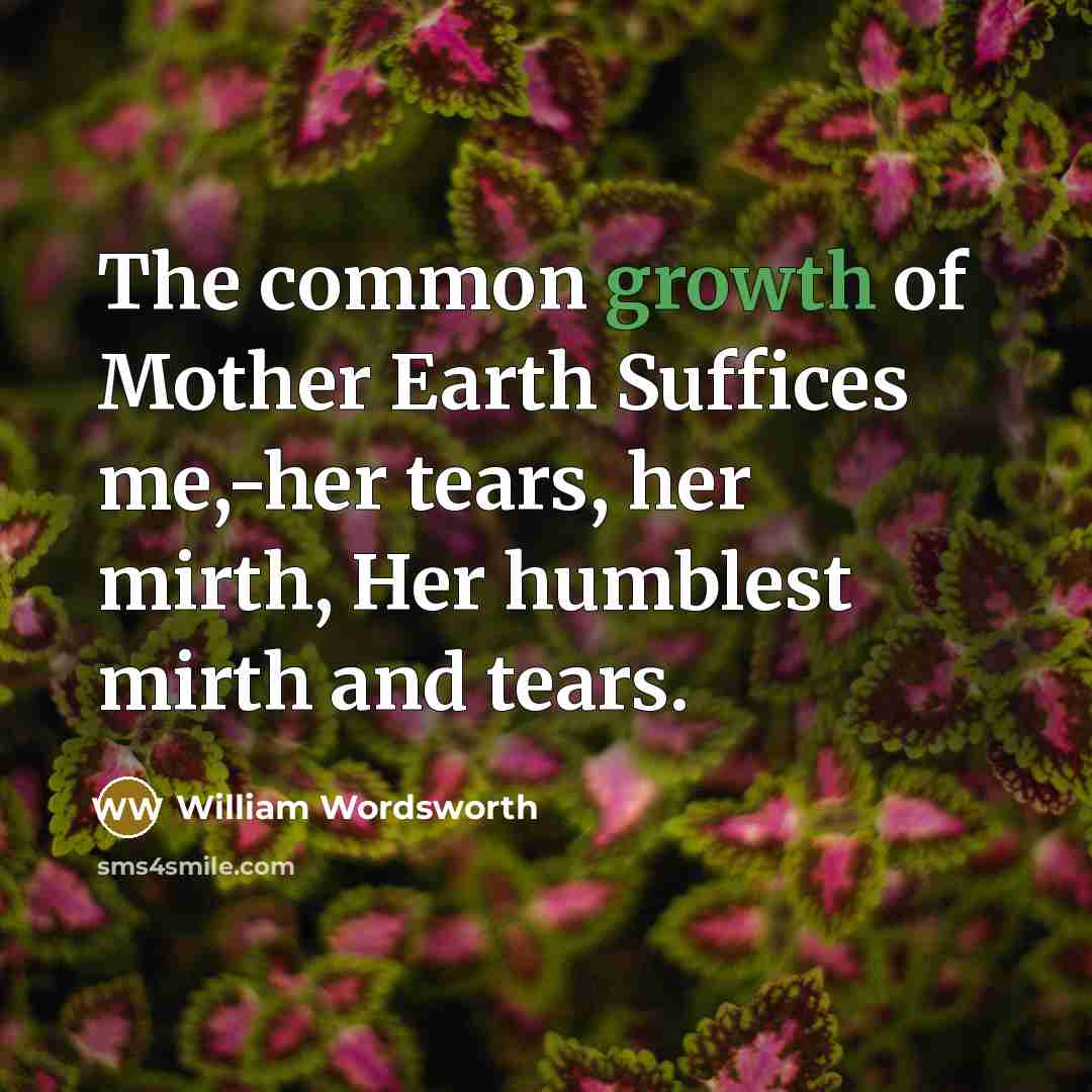 “The common growth of Mother Earth Suffices me,-her tears, her…” quote by William Wordsworth