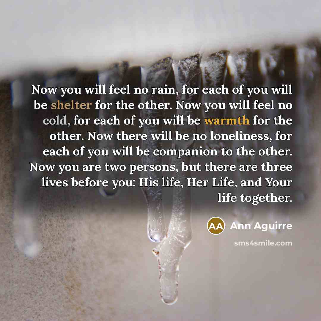“Now you will feel no rain, for each of you…” quote by Ann Aguirre
