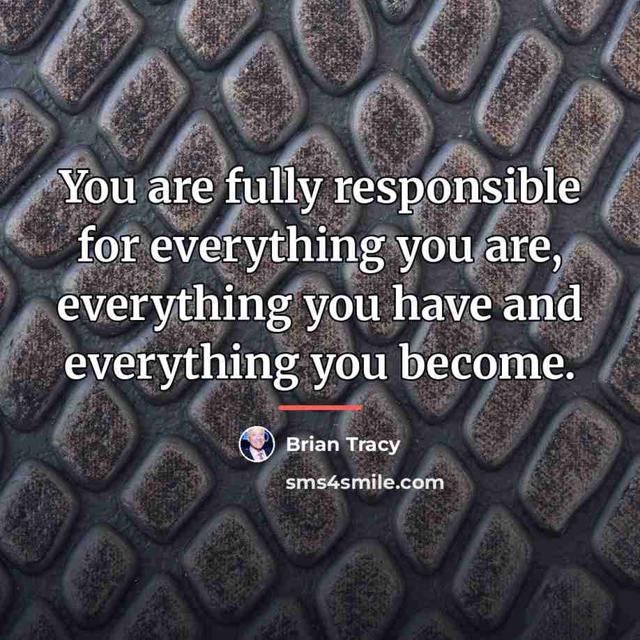 “You are fully responsible for everything you are, everything you…” quote by Brian Tracy