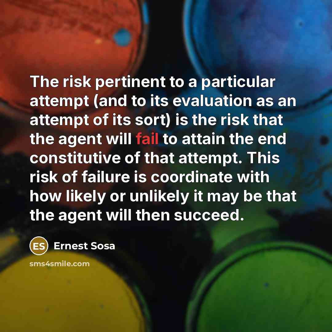 “The risk pertinent to a particular attempt (and to its…” quote by Ernest Sosa