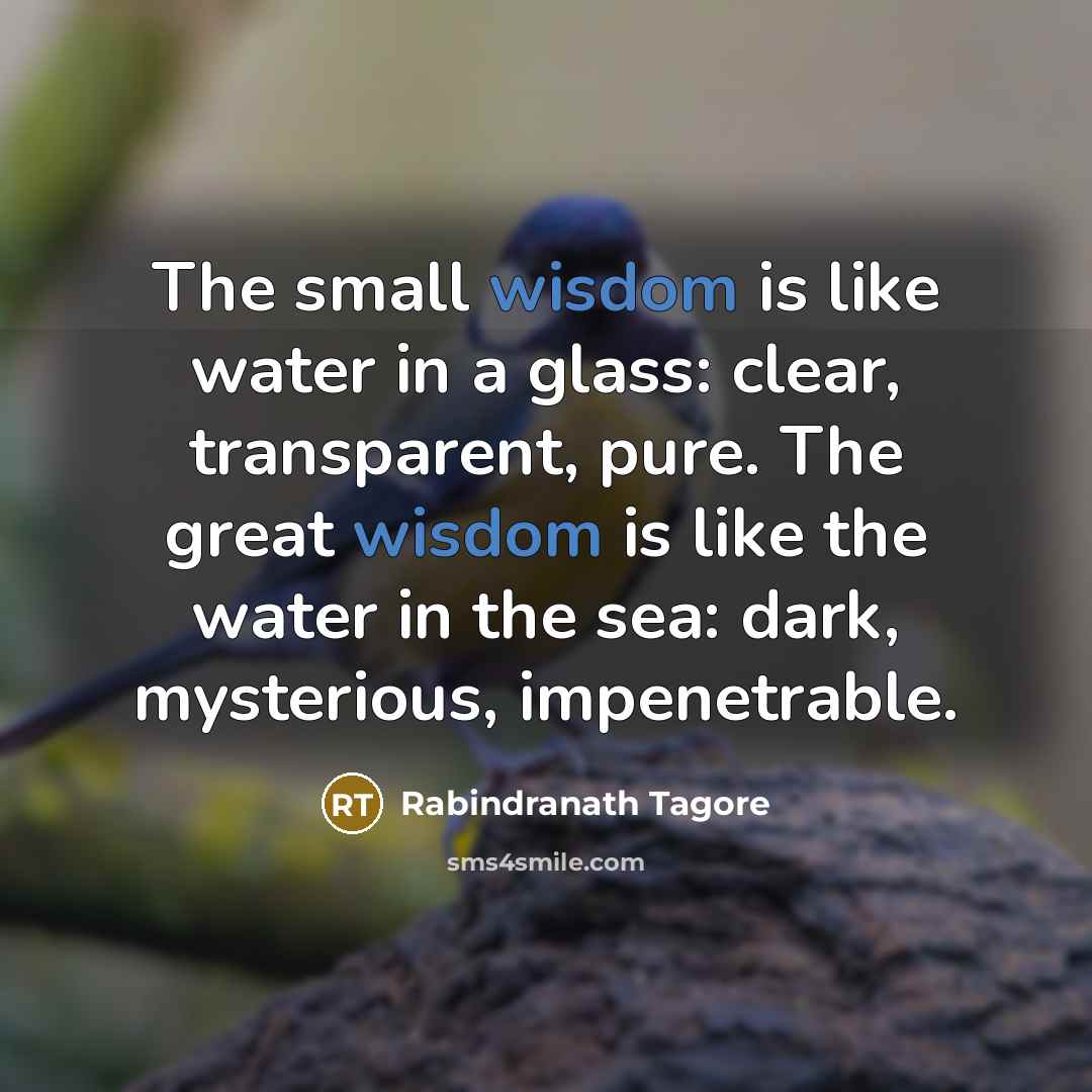“The small wisdom is like water in a glass: clear,…” quote by Rabindranath Tagore