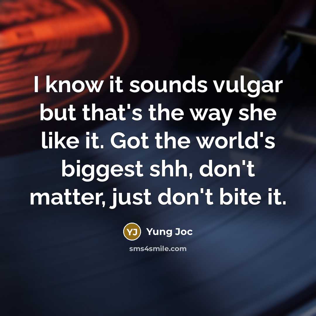 “I know it sounds vulgar but that's the way she like it. Got the world's biggest shh, don't matter, just don't bite it.” quote by Yung Joc