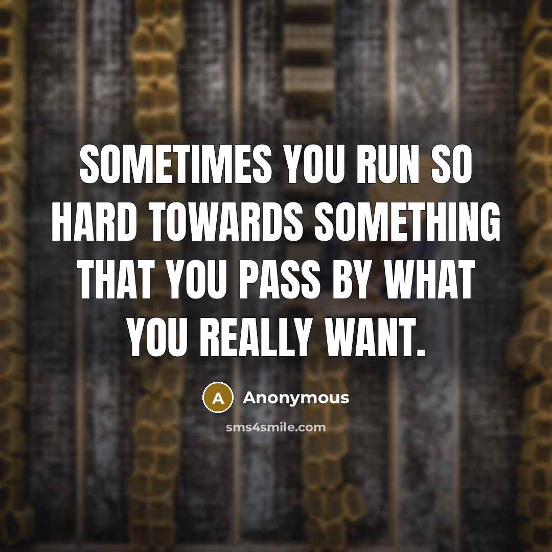 “Sometimes you run so hard towards something that you pass by what you really want.” quote by Anonymous