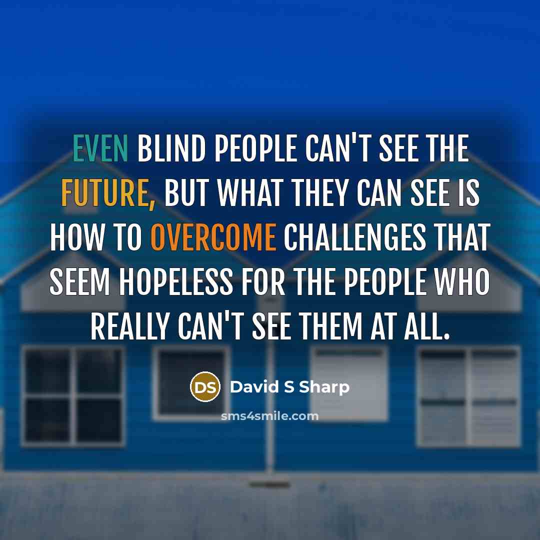 “Even blind people can't see the future, but what they can see is how to overcome challenges that seem hopeless for the people who really can't see them at all.” quote by David S Sharp