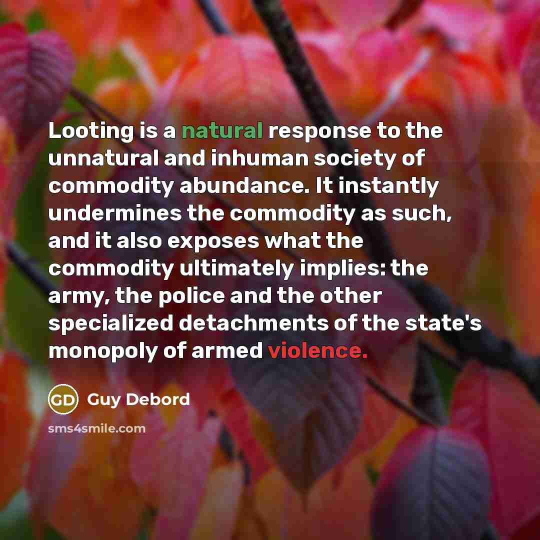 “Looting is a natural response to the unnatural and inhuman…” quote by Guy Debord