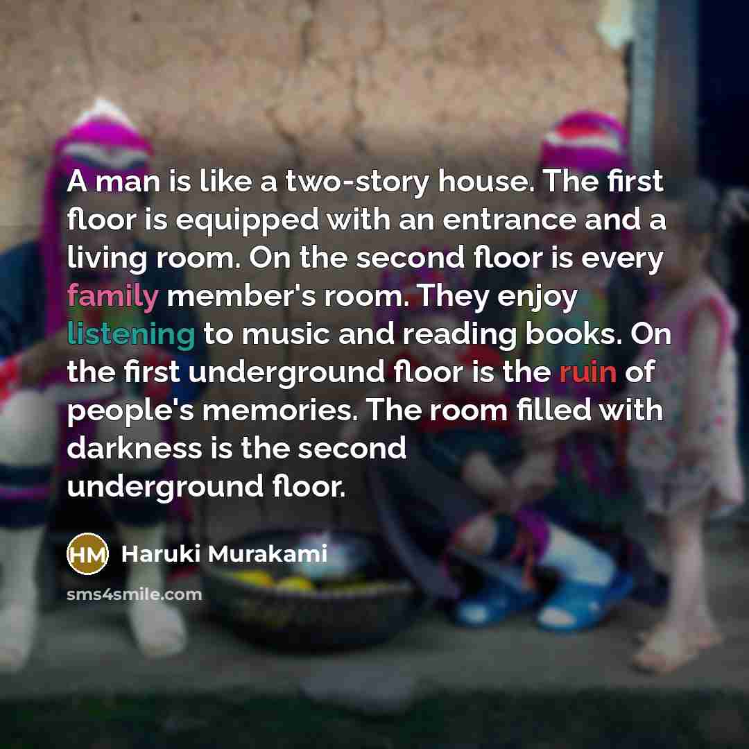 “A man is like a two-story house. The first floor…” quote by Haruki Murakami