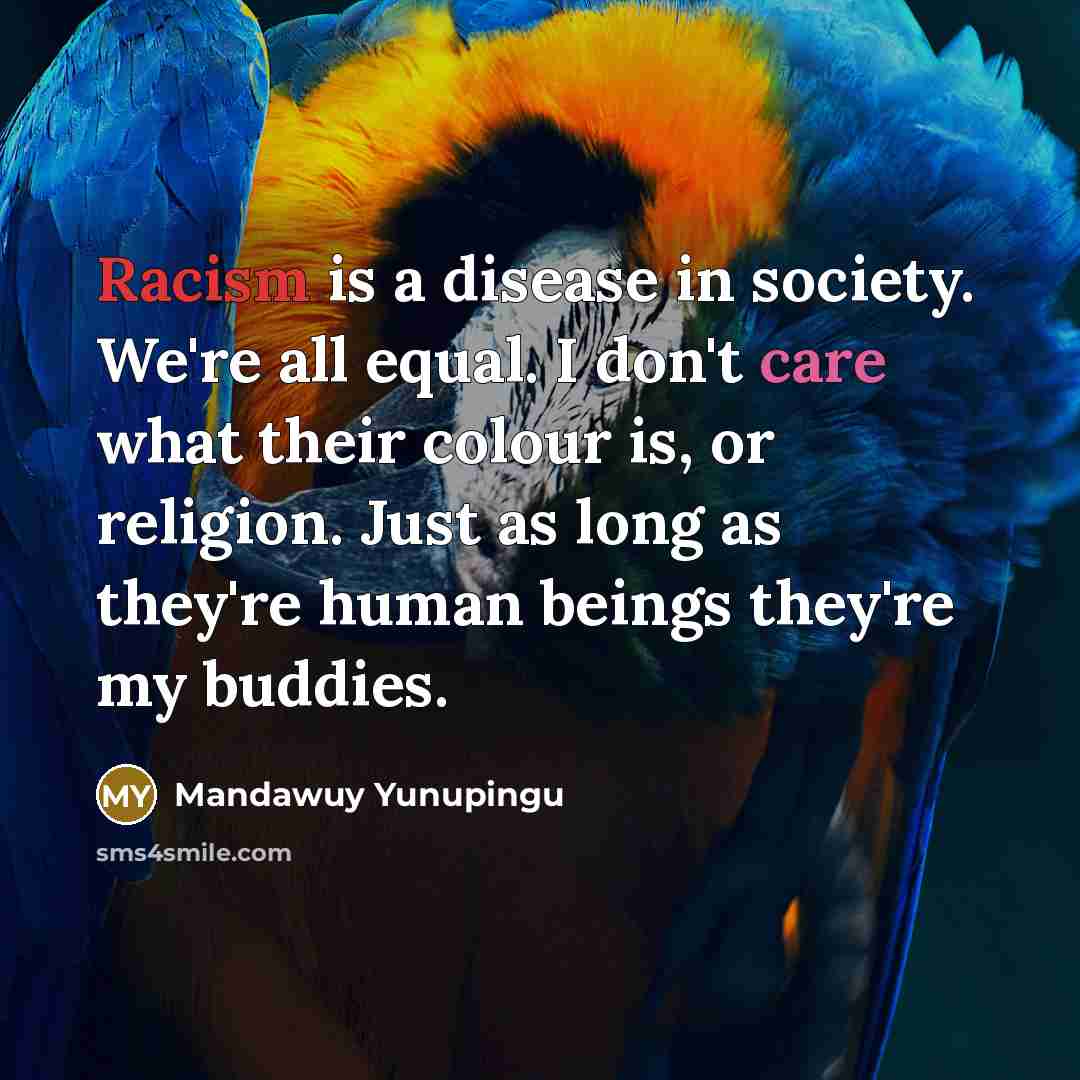 “Racism is a disease in society. We're all equal. I…” quote by Mandawuy Yunupingu
