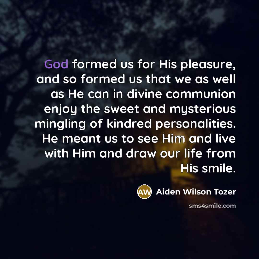 “God formed us for His pleasure, and so formed us…” quote by Aiden Wilson Tozer