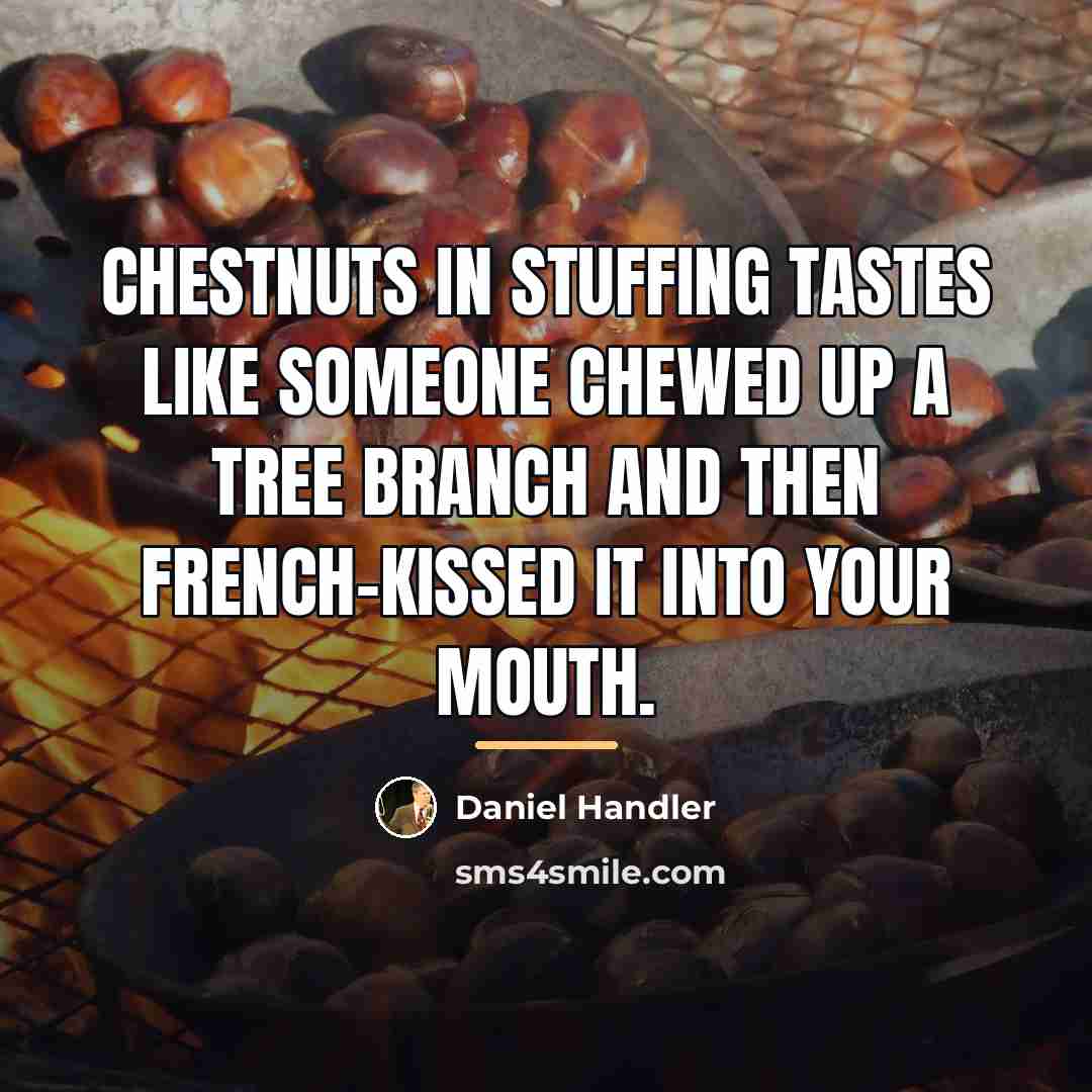 “Chestnuts in stuffing tastes like someone chewed up a tree…” quote by Daniel Handler