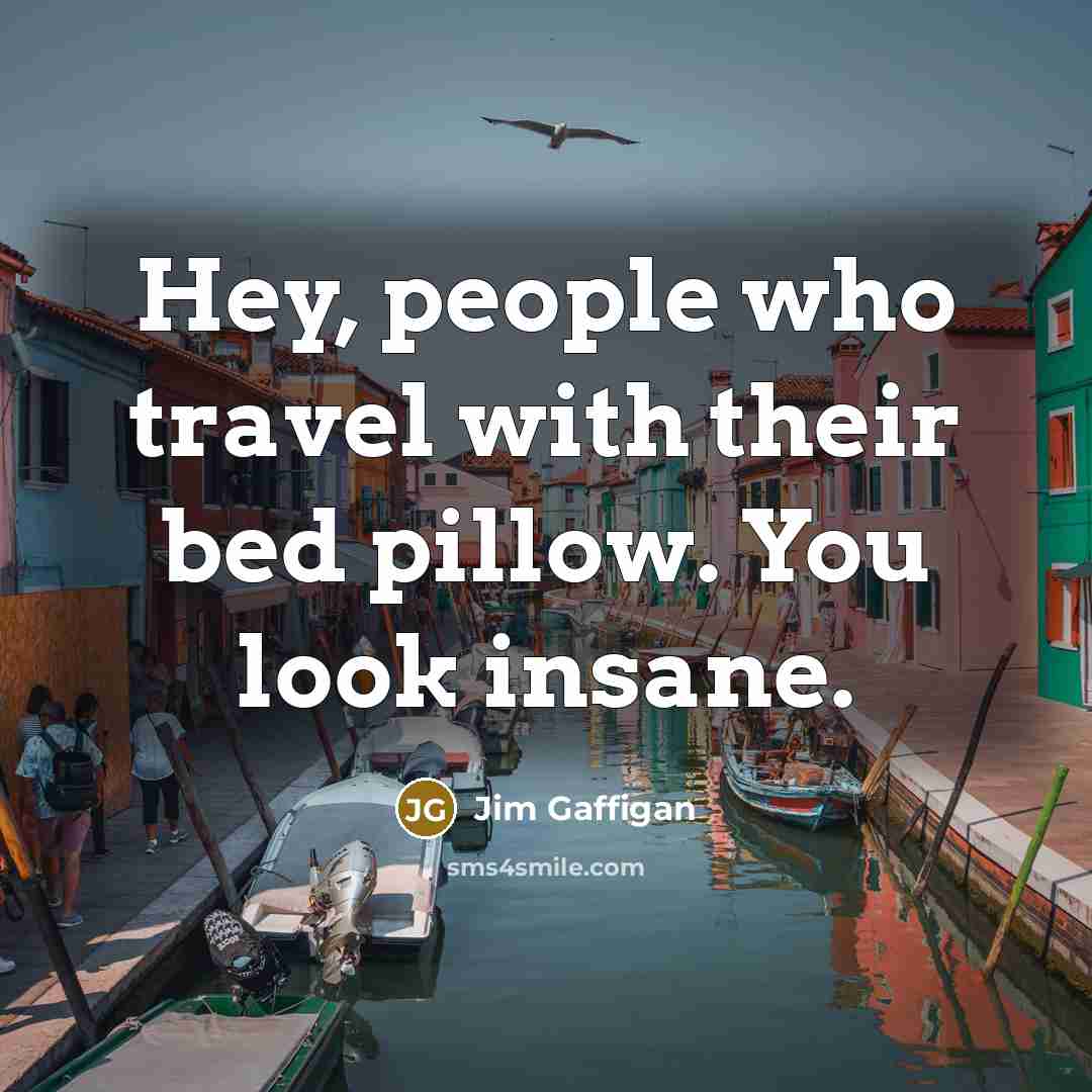 “Hey, people who travel with their bed pillow. You look…” quote by Jim Gaffigan