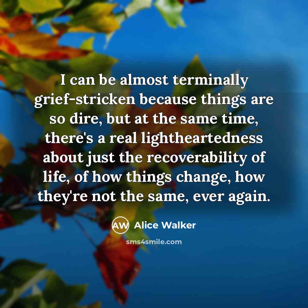 “I can be almost terminally grief-stricken because things are so…” quote by Alice Walker