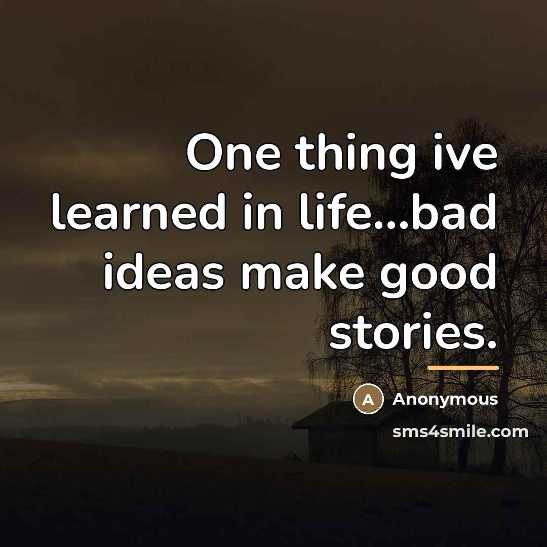 “One thing ive learned in life...bad ideas make good stories.…” quote by Anonymous