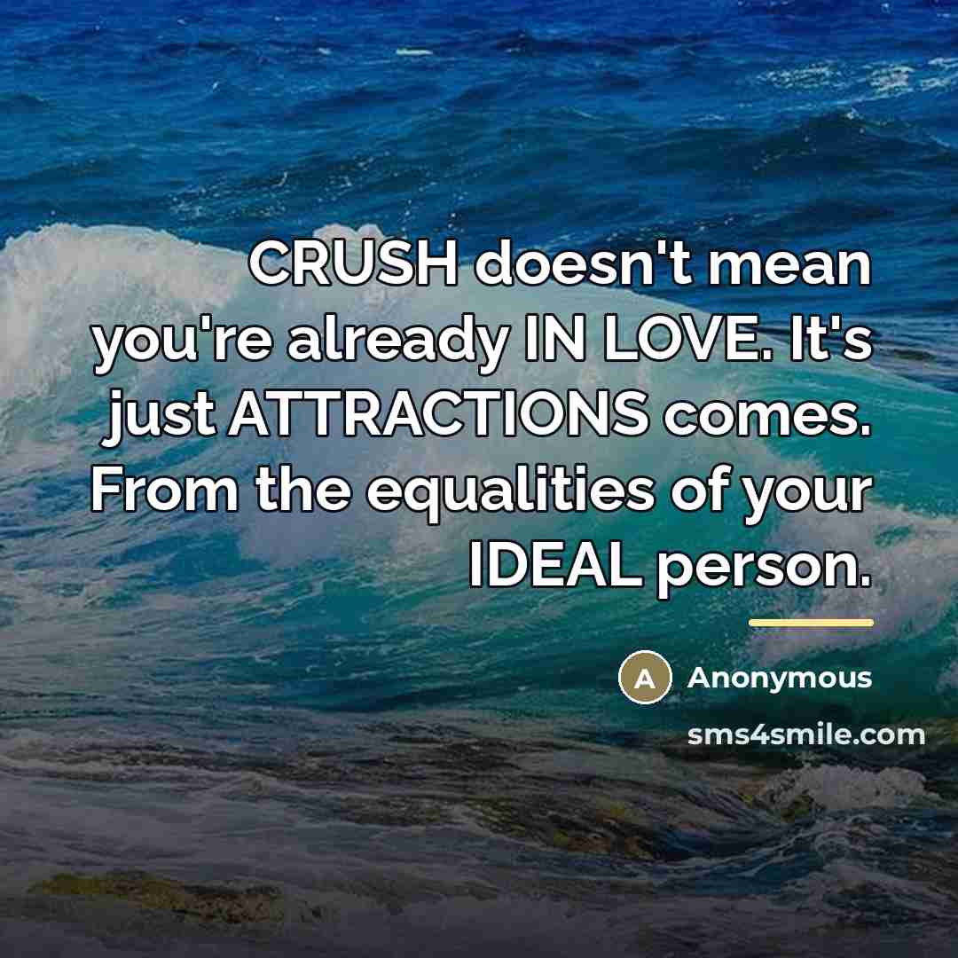 “CRUSH doesn't mean you're already IN LOVE. It's just ATTRACTIONS…” quote by Anonymous
