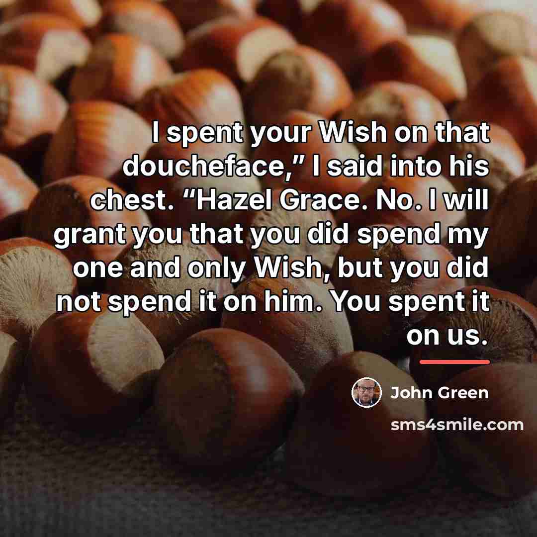 “I spent your Wish on that doucheface,” I said into…” quote by John Green