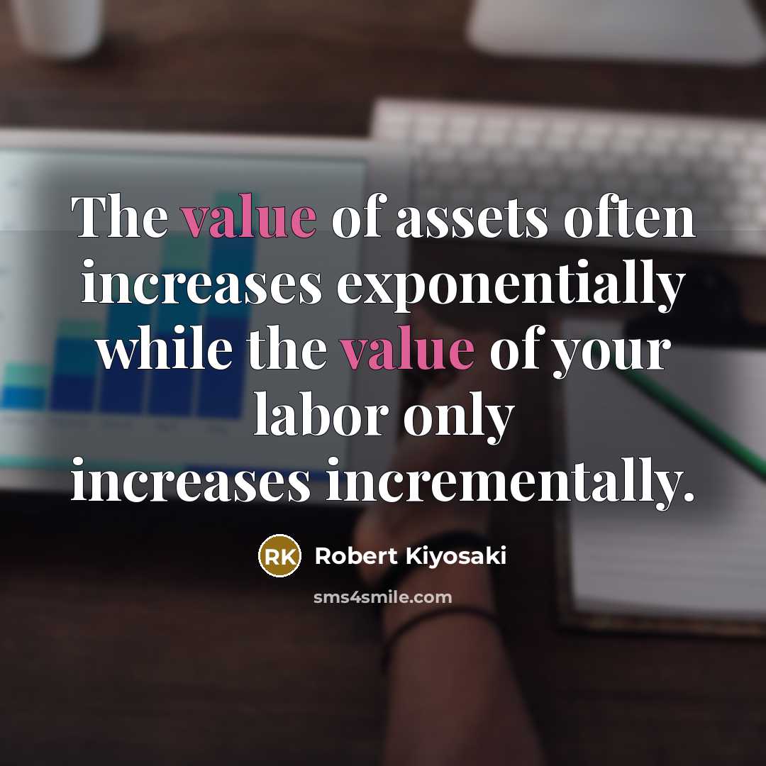 “The value of assets often increases exponentially while the value…” quote by Robert Kiyosaki