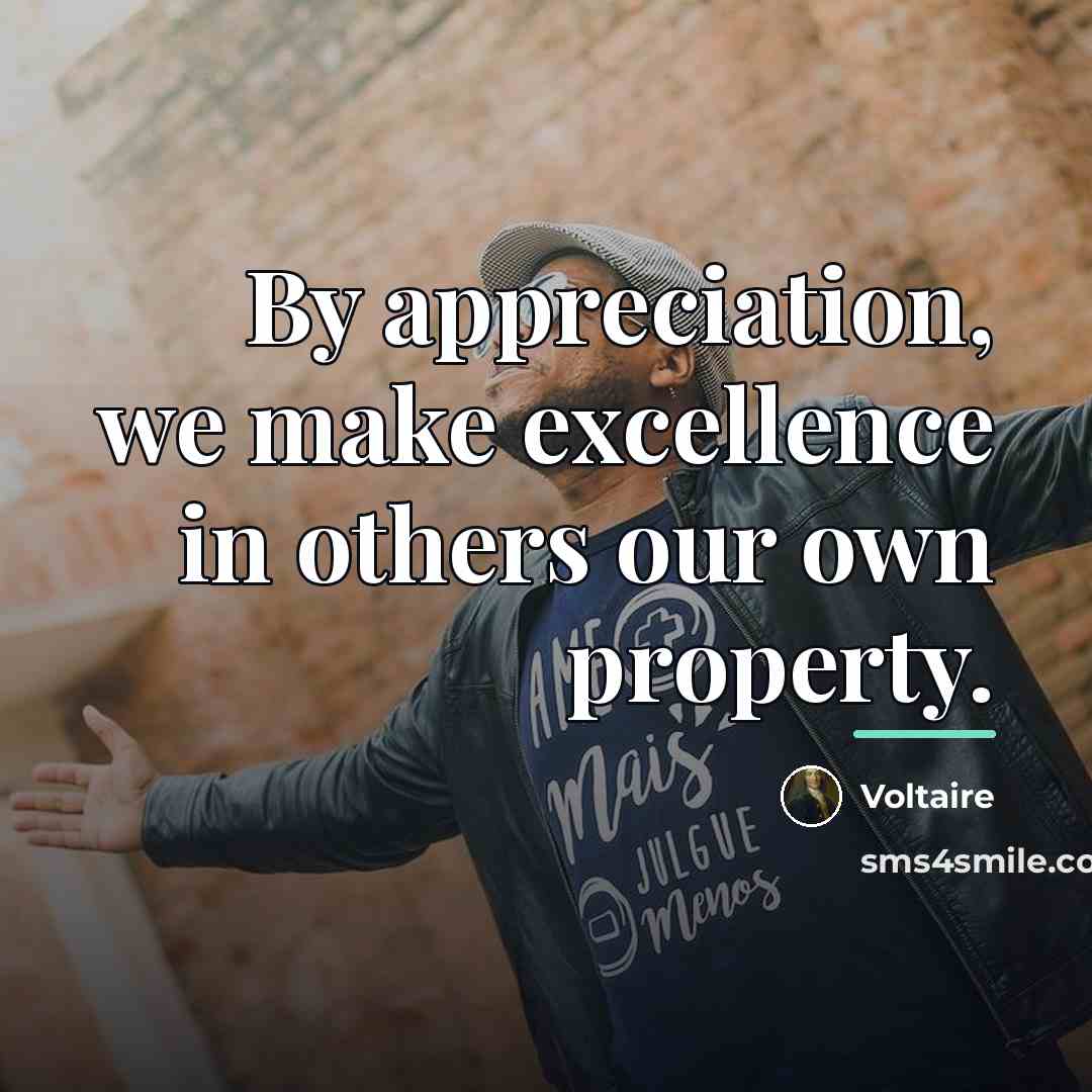“By appreciation, we make excellence in others our own property.…” quote by Voltaire