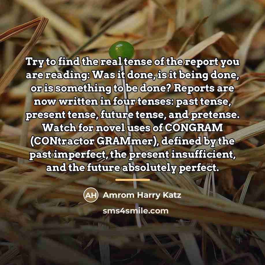 “Try to find the real tense of the report you…” quote by Amrom Harry Katz