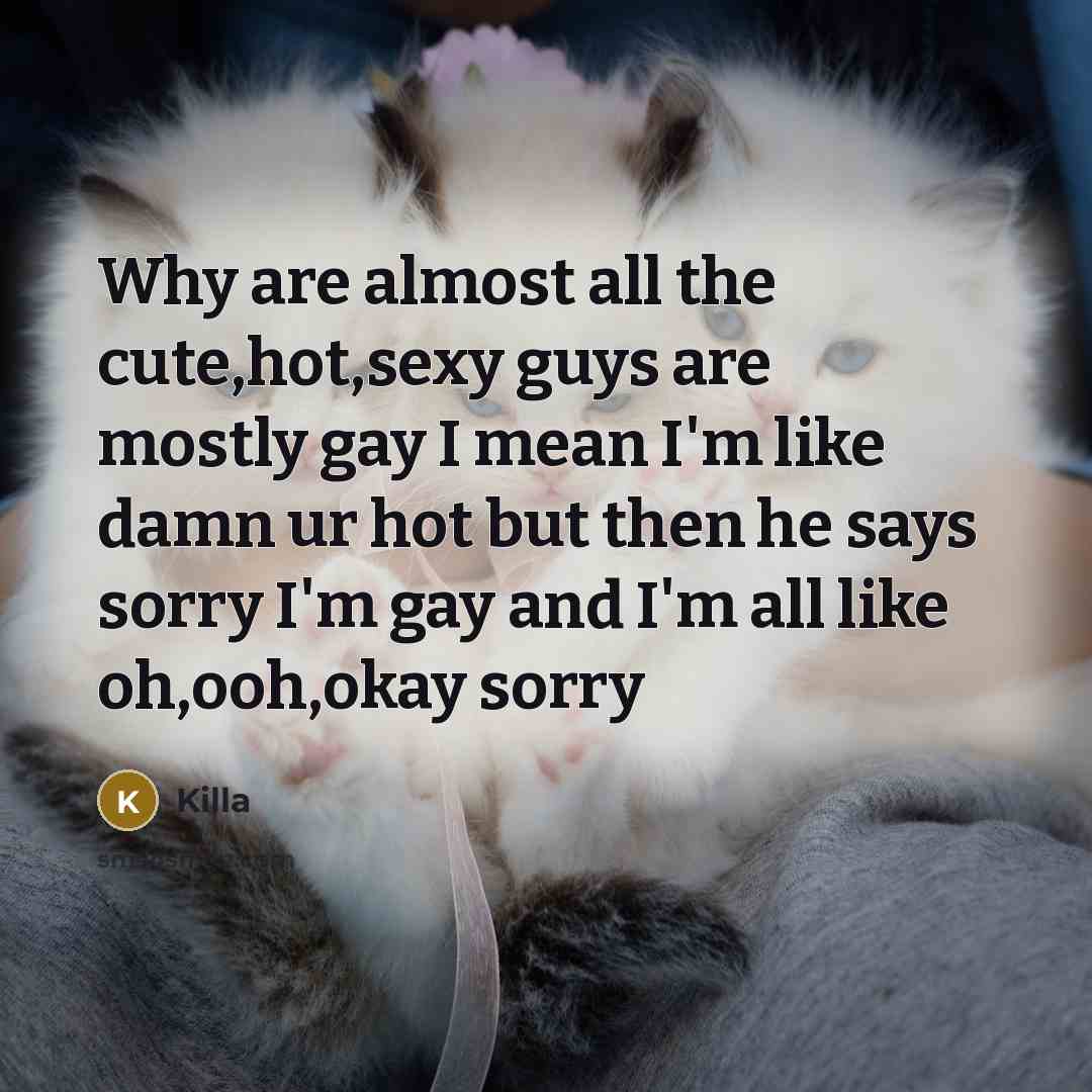 “Why are almost all the cute,hot,sexy guys are mostly gay I mean I'm like damn ur hot but then he says sorry I'm gay and I'm all like oh,ooh,okay sorry” quote by Killa