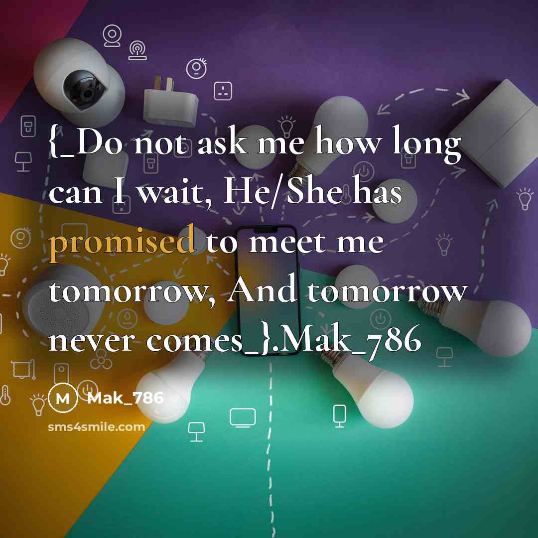“{_Do not ask me how long can I wait, He/She has promised to meet me tomorrow, And tomorrow never comes_}.Mak_786” quote by Mak_786