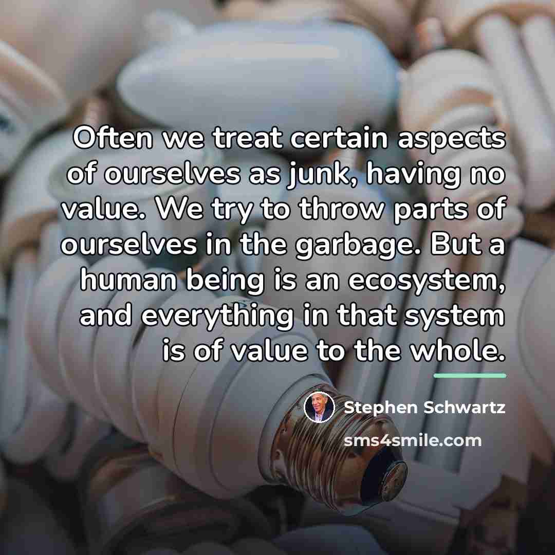 “Often we treat certain aspects of ourselves as junk, having…” quote by Stephen Schwartz