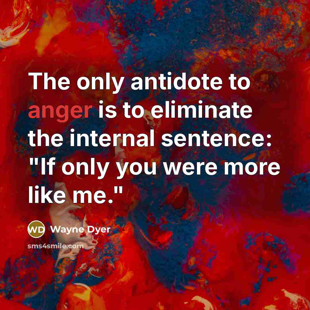 “The only antidote to anger is to eliminate the internal…” quote by Wayne Dyer