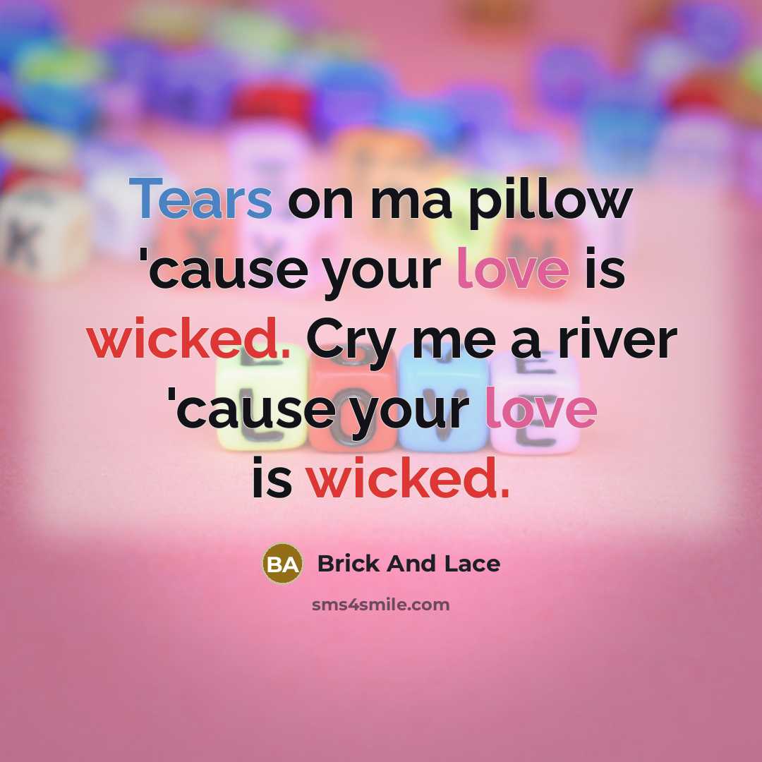 “Tears on ma pillow 'cause your love is wicked. Cry…” quote by Brick And Lace
