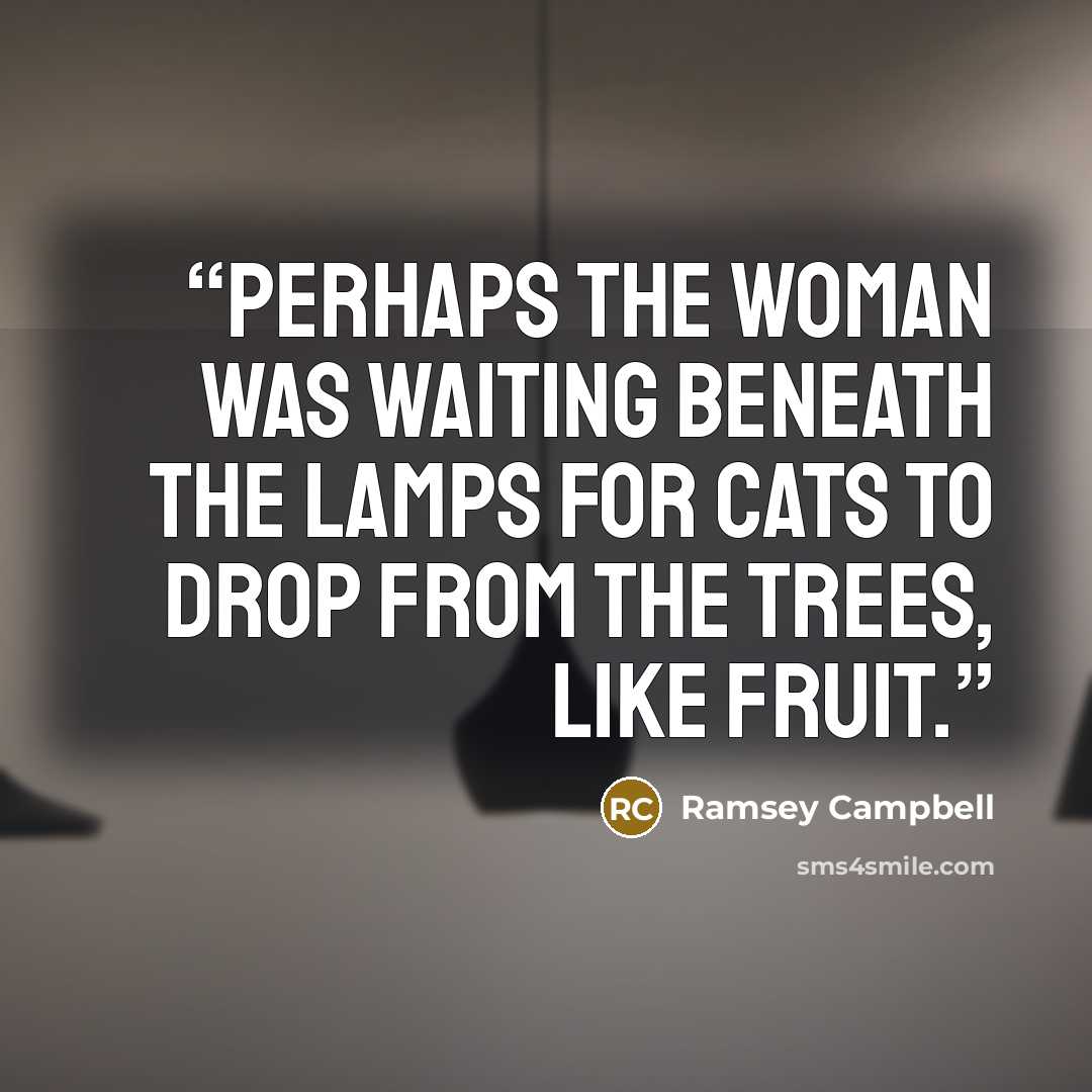 “Perhaps the woman was waiting beneath the lamps for cats to drop from the trees, like fruit.” quote by Ramsey Campbell