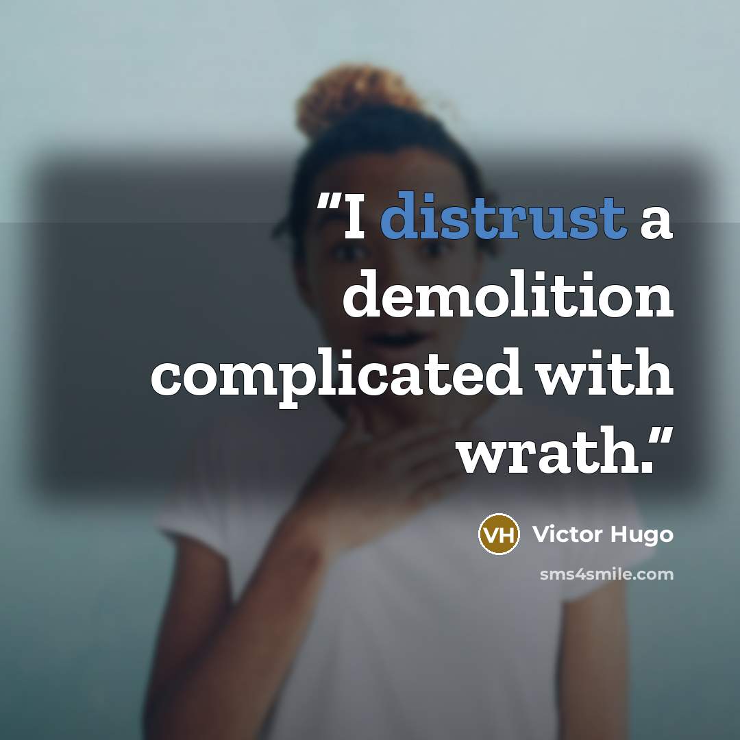 “I distrust a demolition complicated with wrath.” quote by Victor Hugo