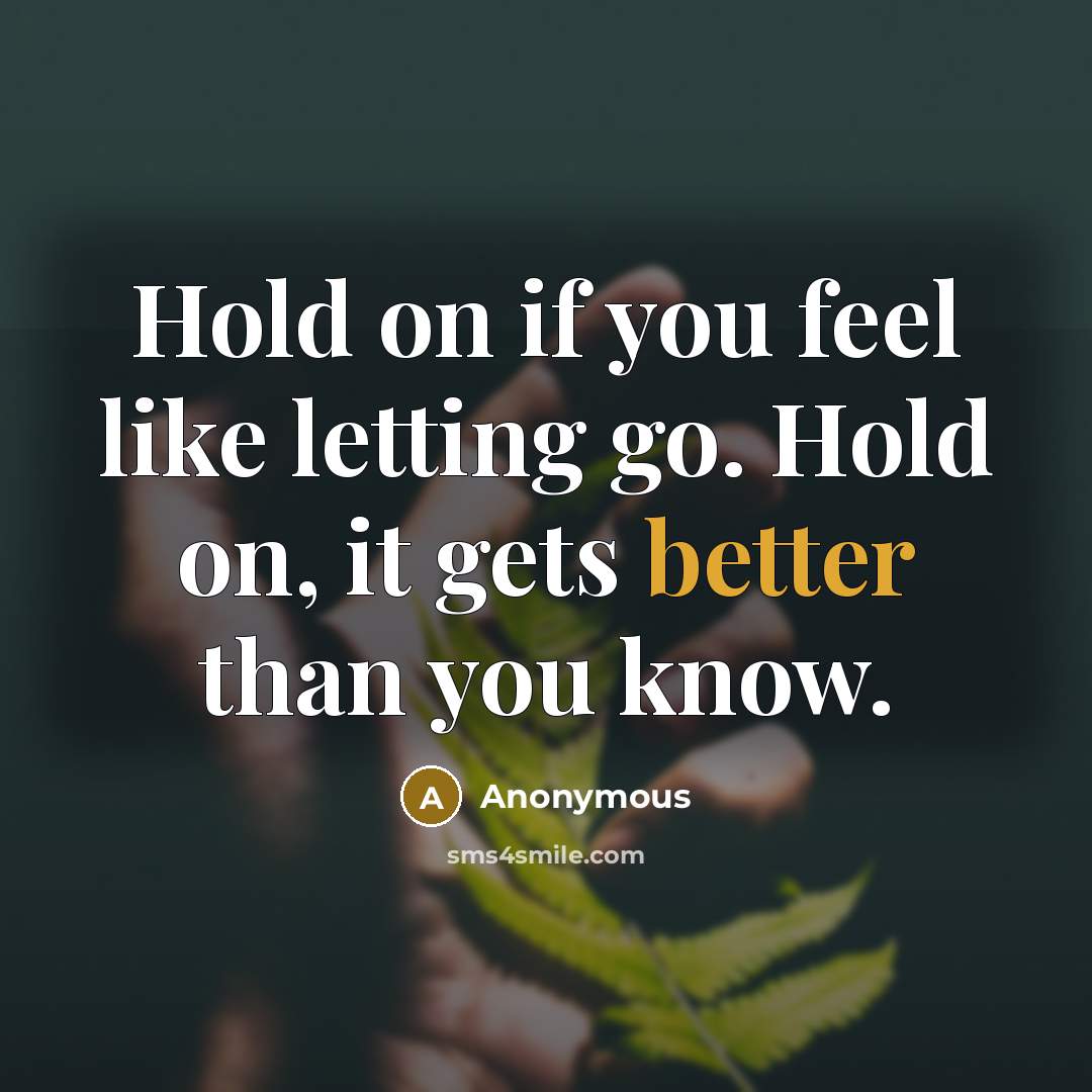 “Hold on if you feel like letting go. Hold on, it gets better than you know.” quote by Anonymous