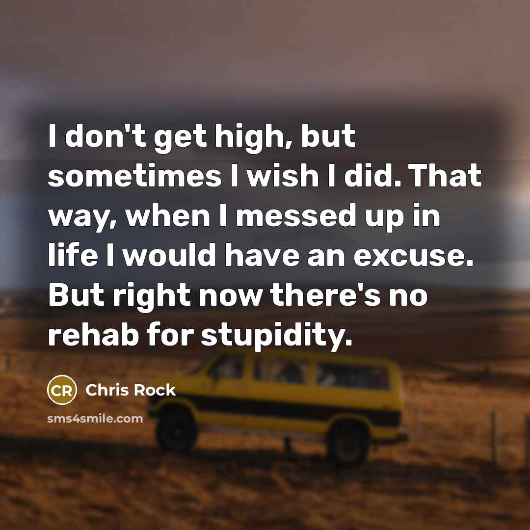 “I don't get high, but sometimes I wish I did. That way, when I messed up in life I would have an excuse. But right now there's no rehab for stupidity.” quote by Chris Rock