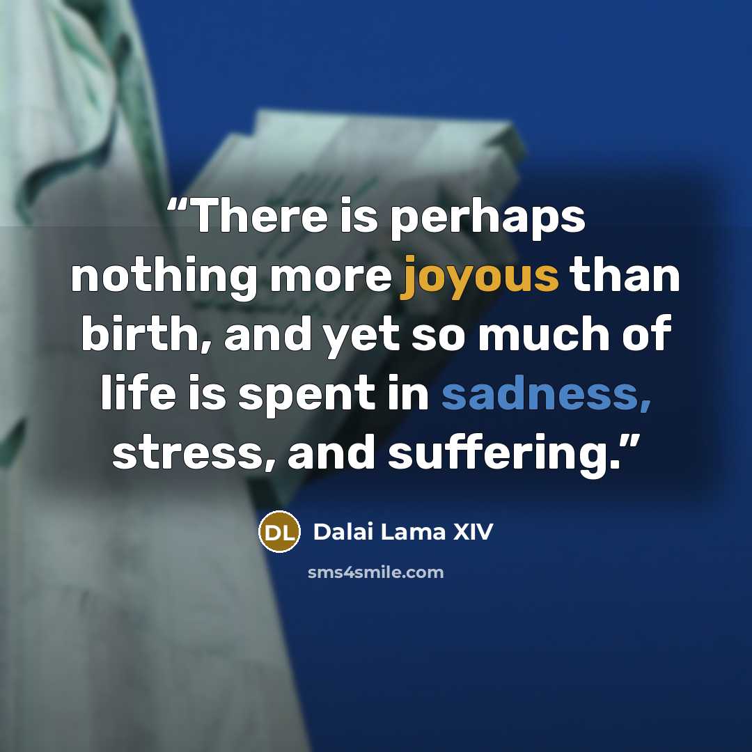 “There is perhaps nothing more joyous than birth, and yet so much of life is spent in sadness, stress, and suffering.” quote by Dalai Lama XIV