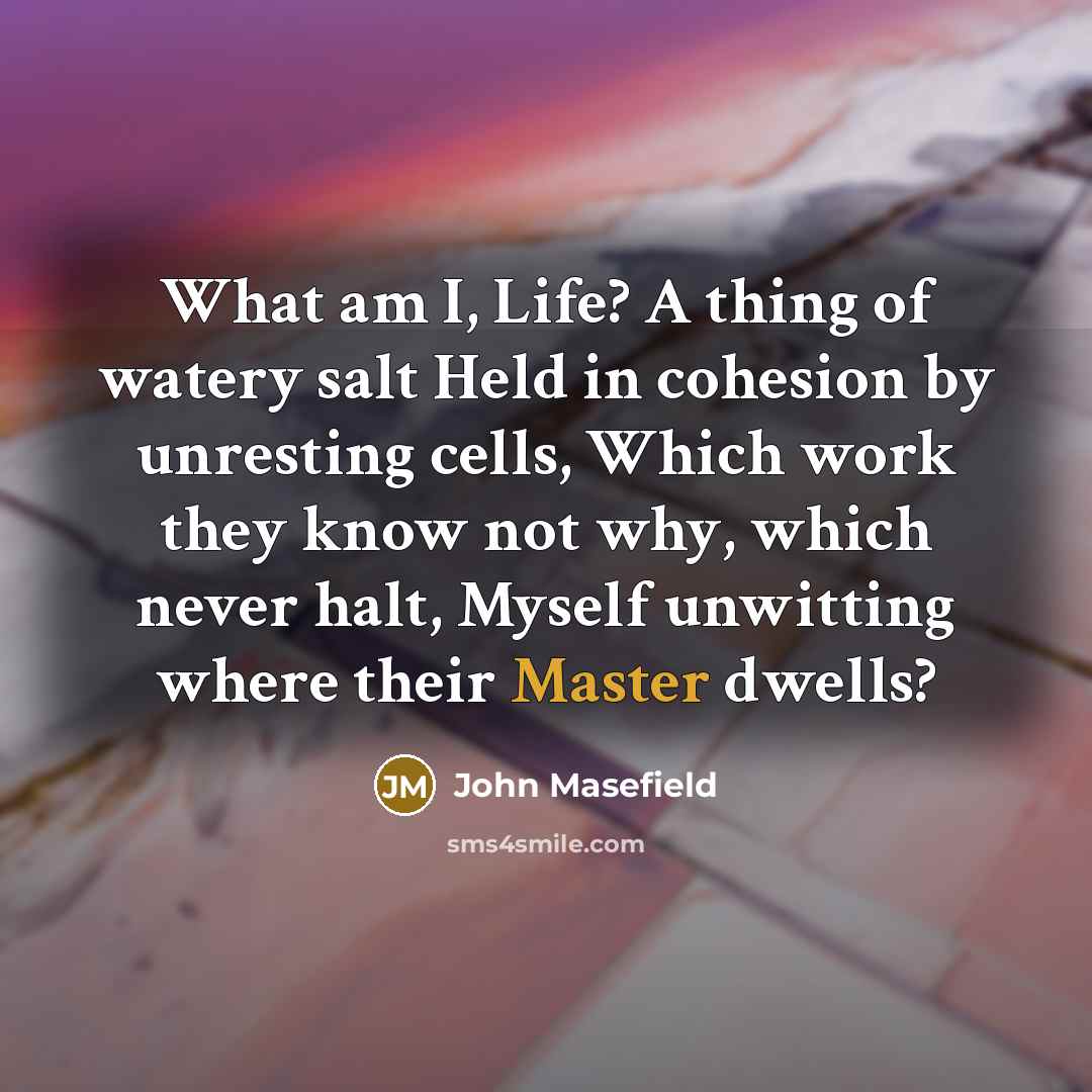 “What am I, Life? A thing of watery salt Held…” quote by John Masefield