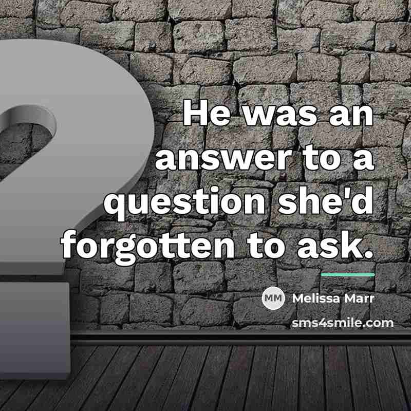 “He was an answer to a question she'd forgotten to…” quote by Melissa Marr