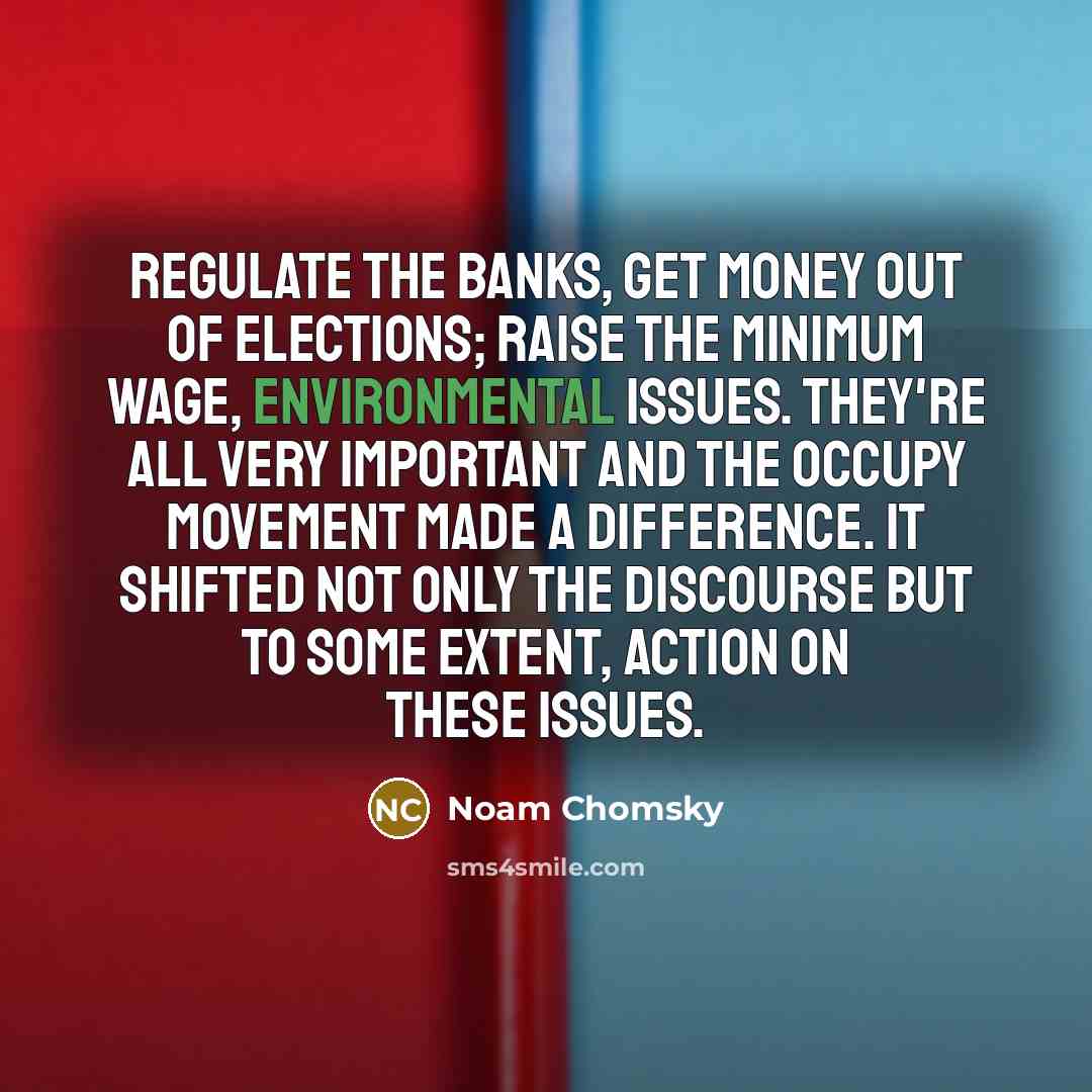 “Regulate the banks, get money out of elections; raise the…” quote by Noam Chomsky