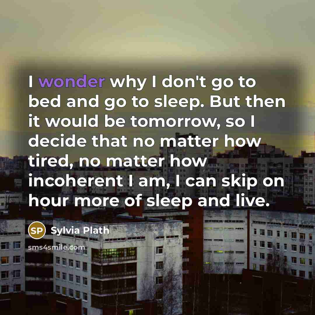 “I wonder why I don't go to bed and go…” quote by Sylvia Plath