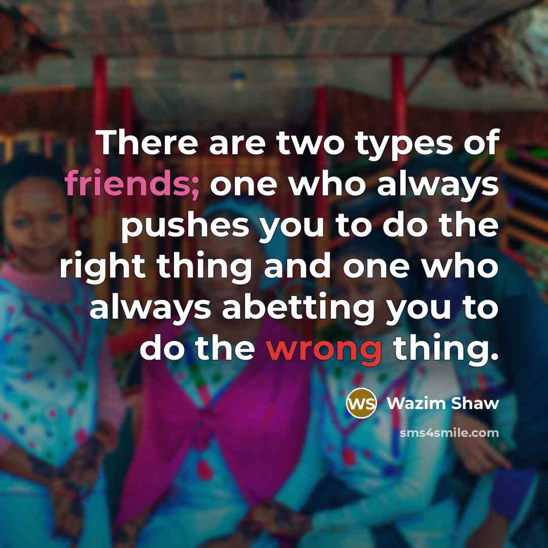 “There are two types of friends; one who always pushes…” quote by Wazim Shaw