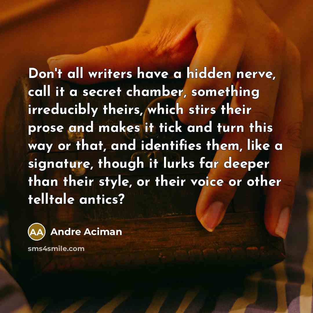 “Don't all writers have a hidden nerve, call it a…” quote by Andre Aciman