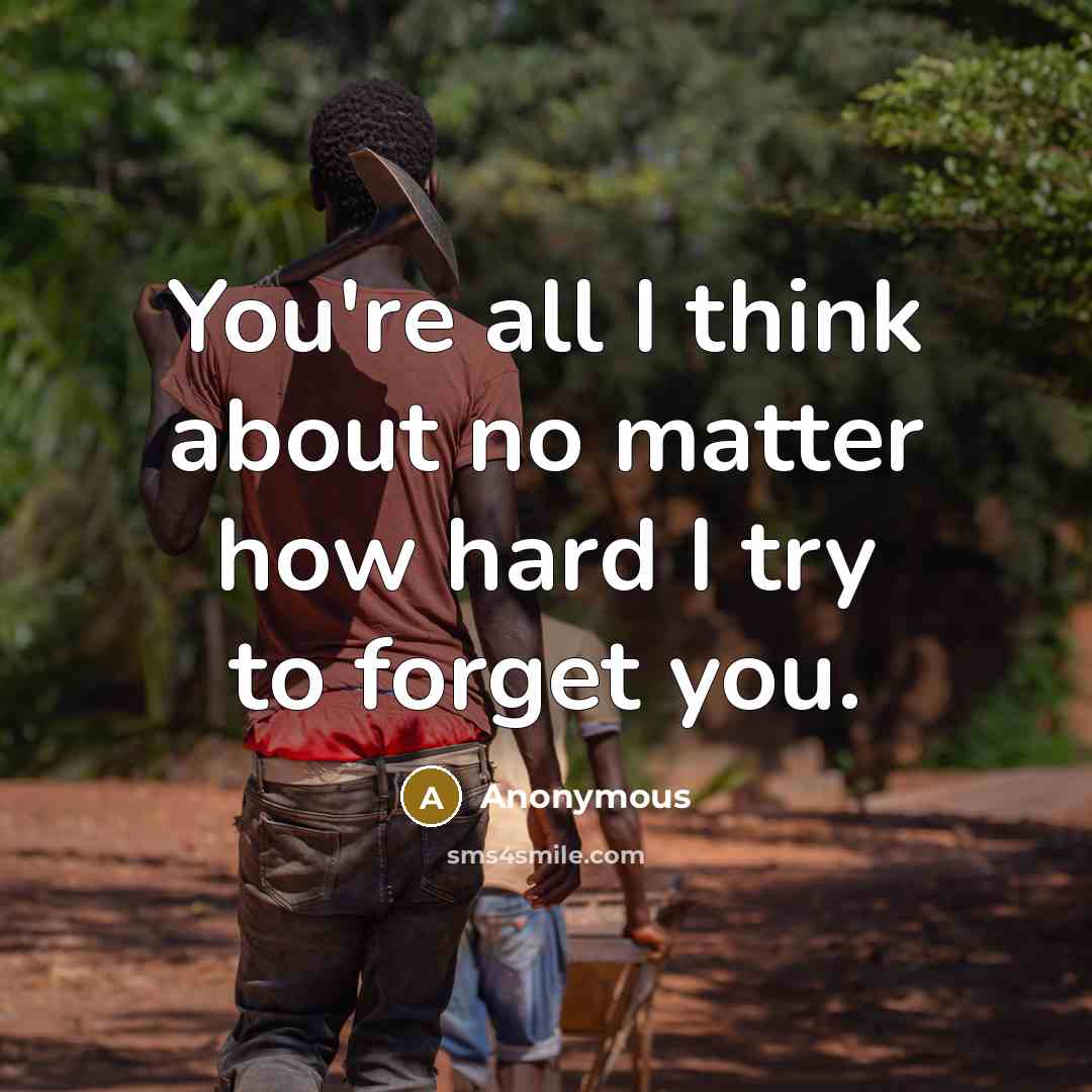 “You're all I think about no matter how hard I try to forget you.” quote by Anonymous