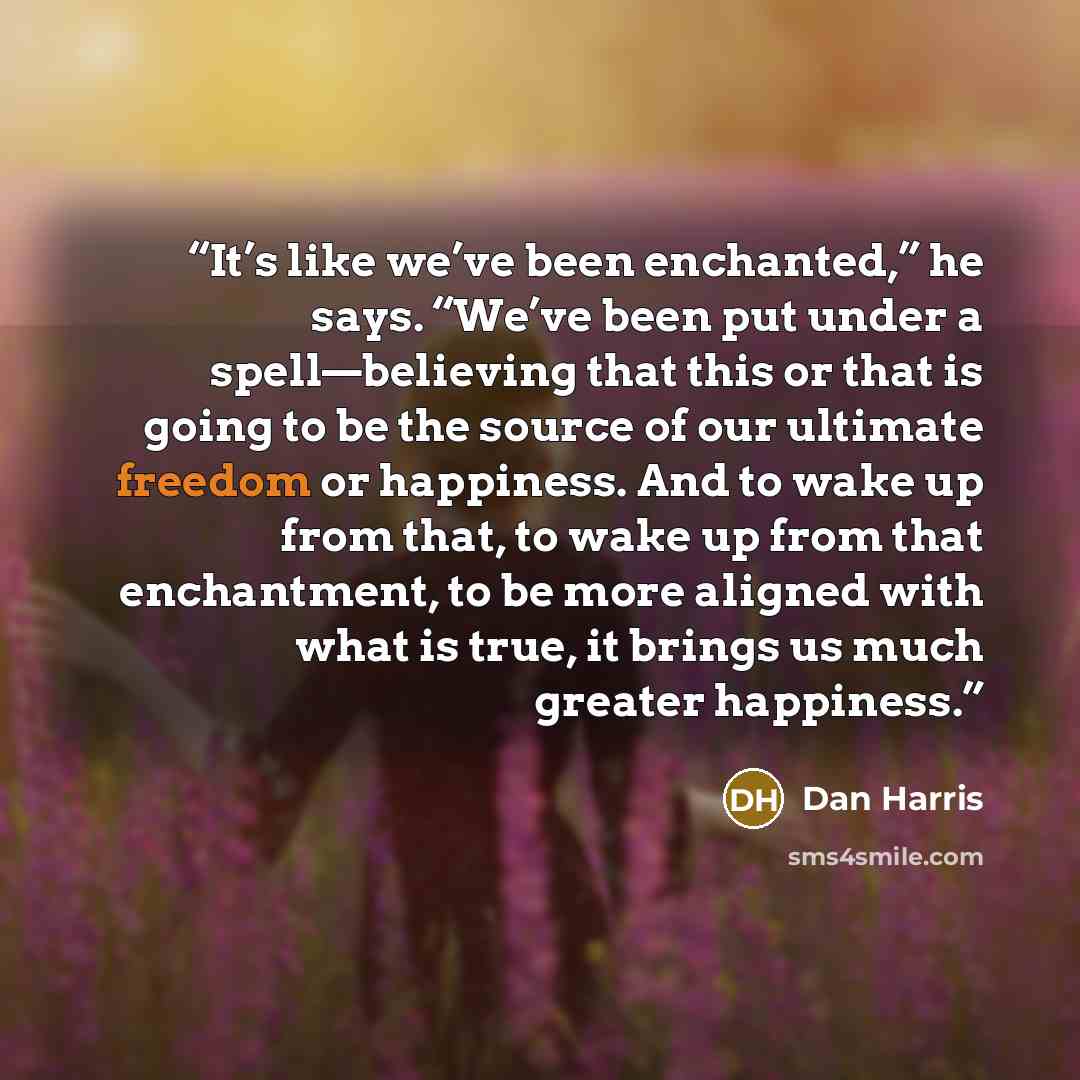 “It’s like we’ve been enchanted,” he says. “We’ve been put under a spell—believing that this or that is going to be the source of our ultimate freedom or happiness. And to wake up from that, to wake up from that enchantment, to be more aligned with what is true, it brings us much greater happiness.” quote by Dan Harris