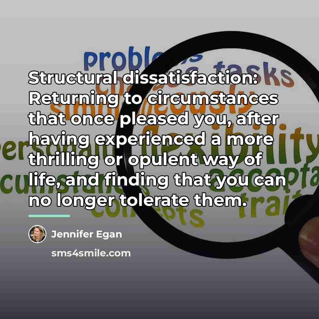 “Structural dissatisfaction: Returning to circumstances that once pleased you, after…” quote by Jennifer Egan