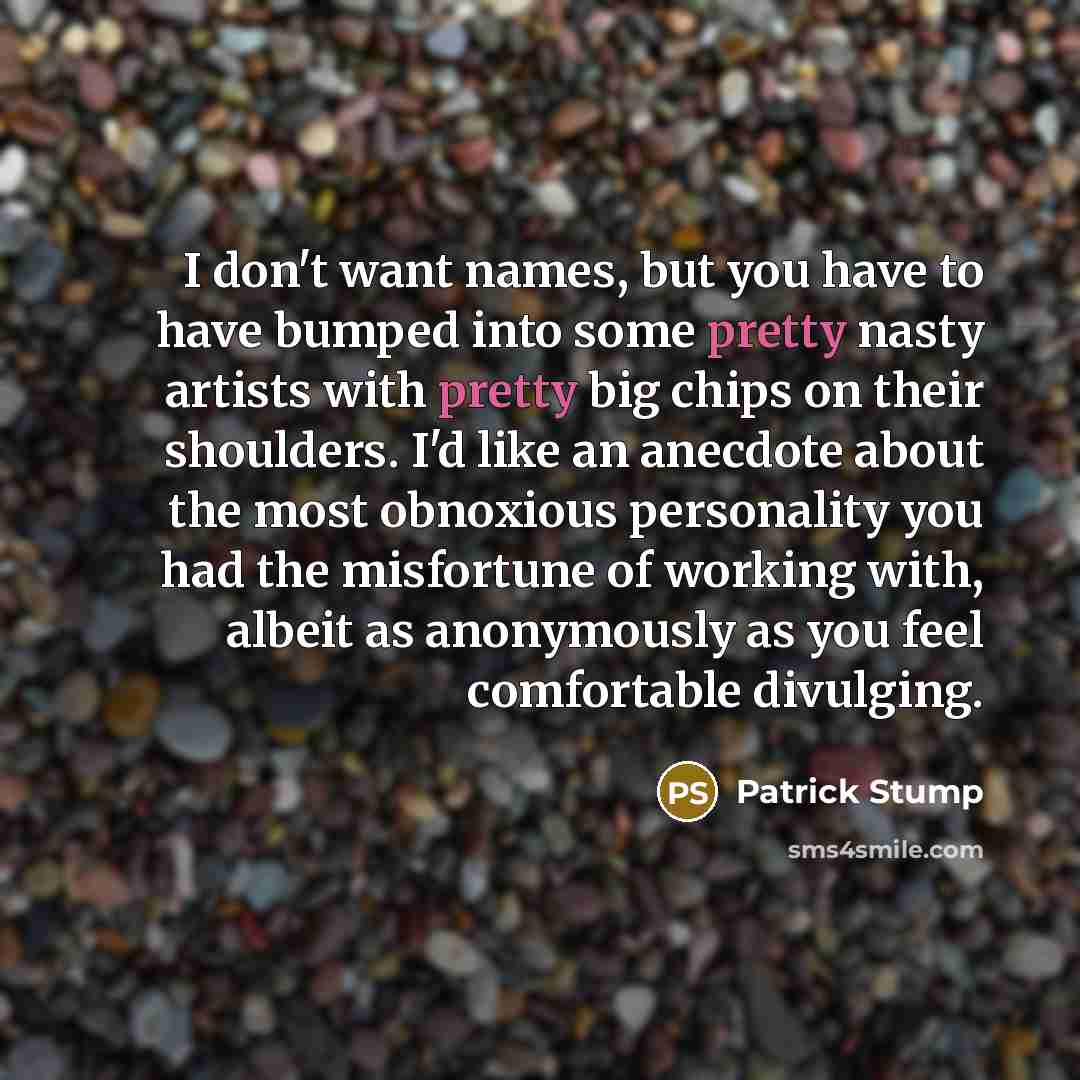 “I don't want names, but you have to have bumped…” quote by Patrick Stump