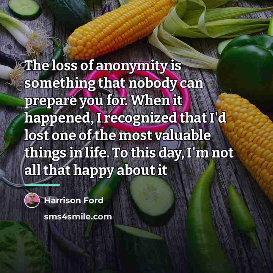 “The loss of anonymity is something that nobody can prepare…” quote by Harrison Ford