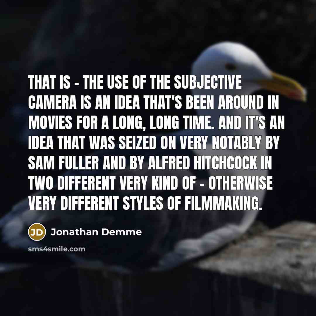 “That is - the use of the subjective camera is an idea that's been around in movies for a long, long time. And it's an idea that was seized on very notably by Sam Fuller and by Alfred Hitchcock in two different very kind of - otherwise very different styles of filmmaking.” quote by Jonathan Demme