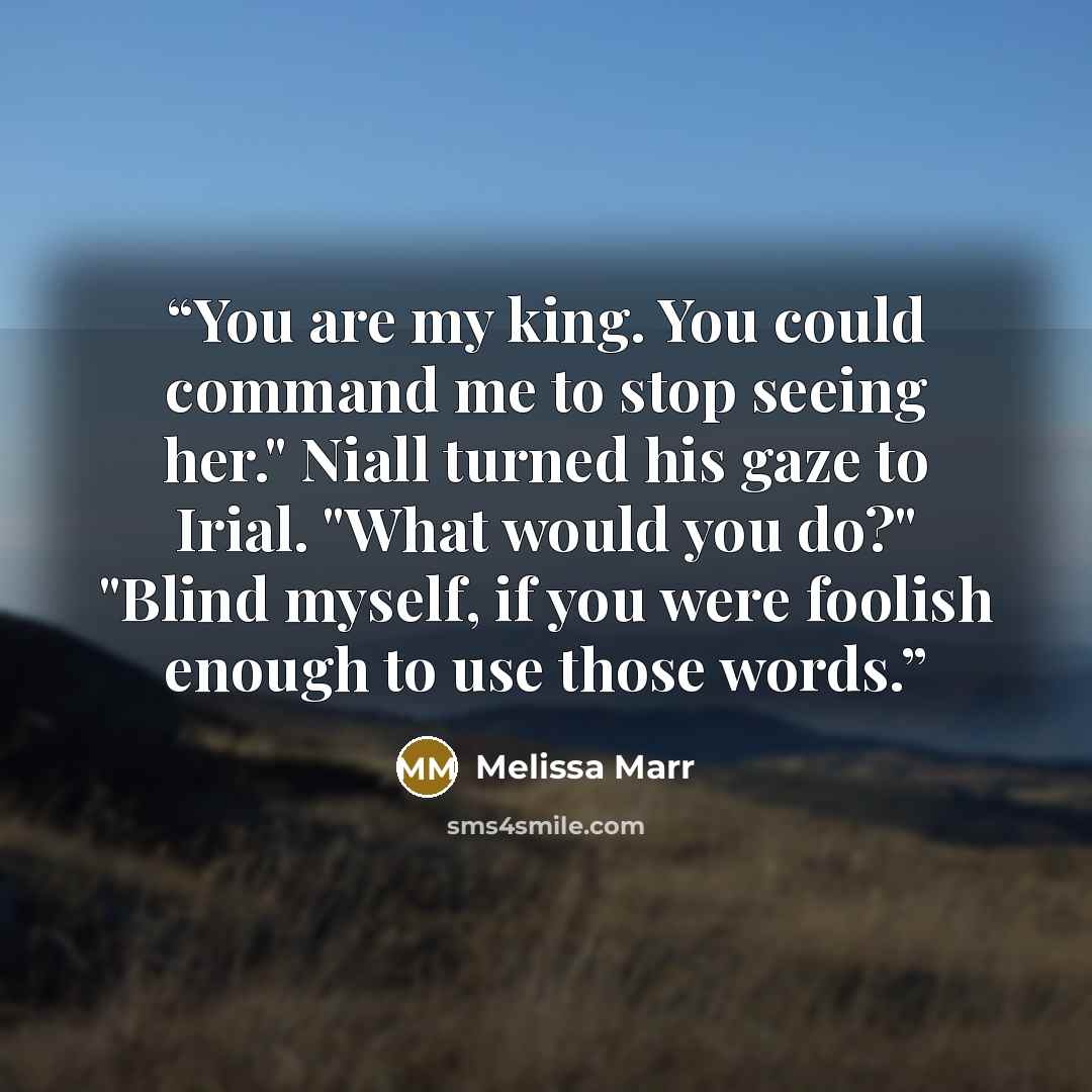 “You are my king. You could command me to stop seeing her." Niall turned his gaze to Irial. "What would you do?" "Blind myself, if you were foolish enough to use those words.” quote by Melissa Marr