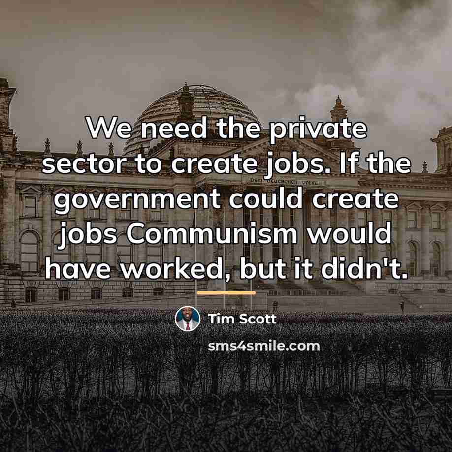 “We need the private sector to create jobs. If the…” quote by Tim Scott