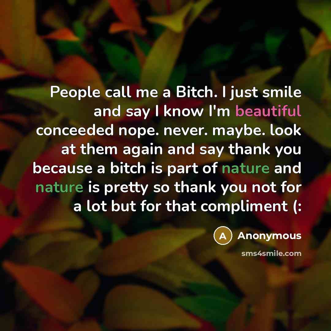 “People call me a Bitch. I just smile and say…” quote by Anonymous